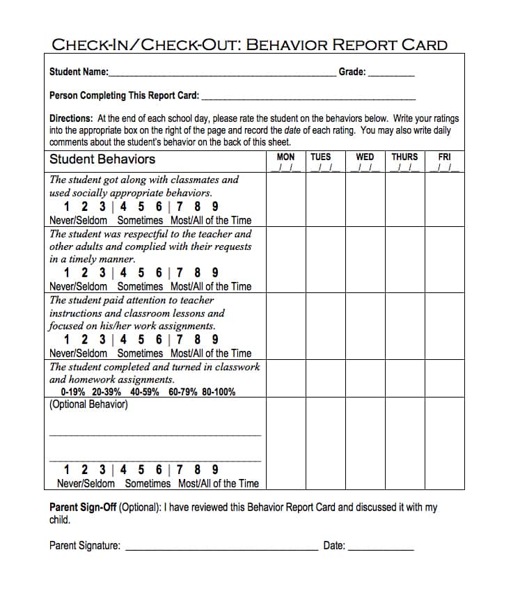 behavior report card