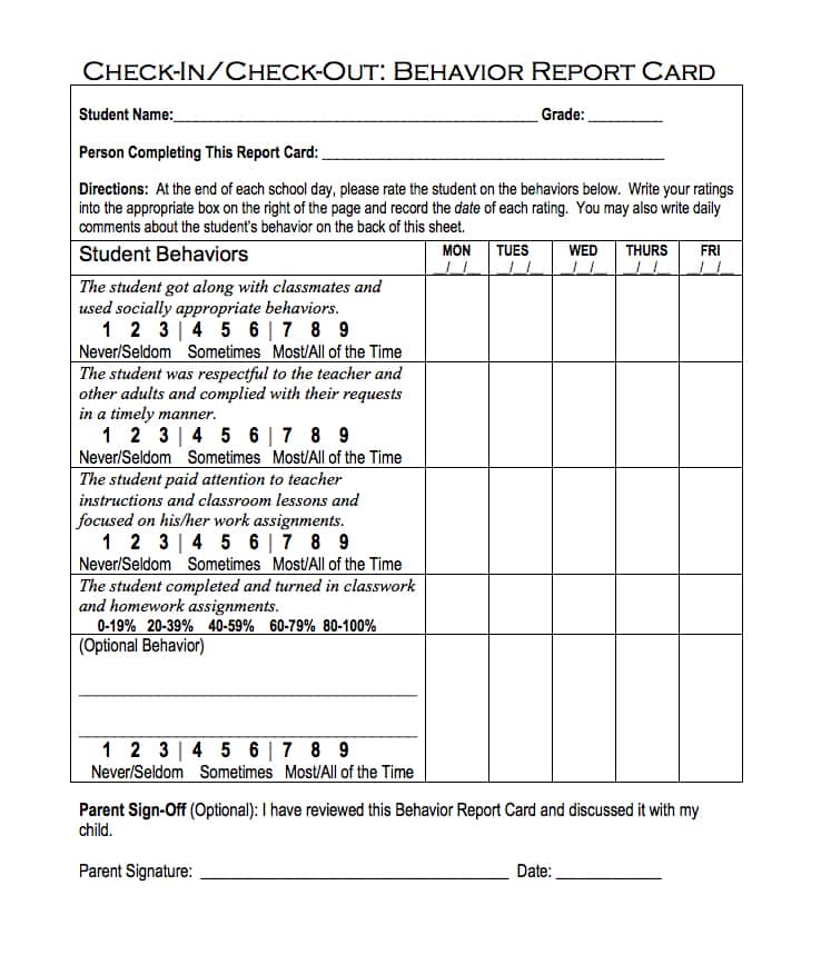 behavior report card