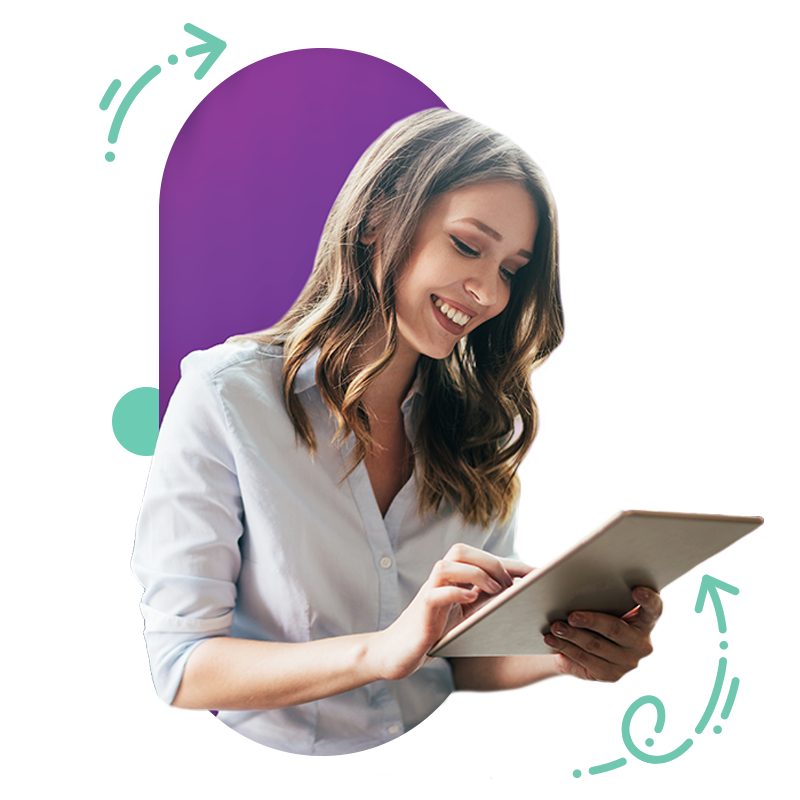 woman typing on a tablet device