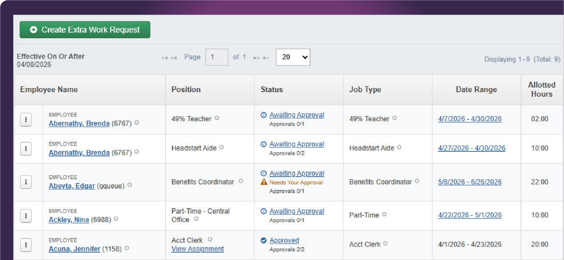 Extra Work Requests | Time & Attendance | Frontline Education