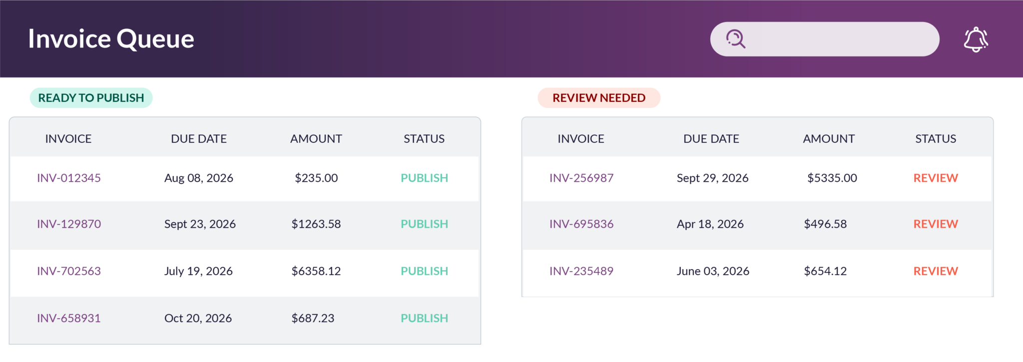 Frontline Invoice Agent split dashboard invoice queue screenshot